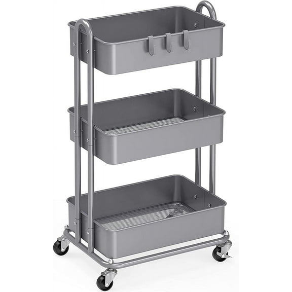 3-Tier Heavy Duty Metal Utility Rolling Cart, Silver