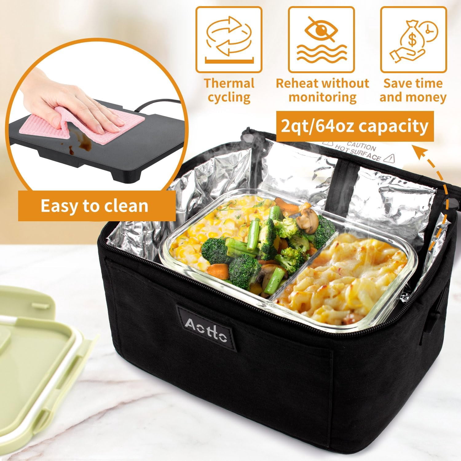 Aotto Portable Oven, 110V Electric Heated Lunch Box, Mini Microwave for Adults Work Office Travel Hotel, Home Kitchen, Black