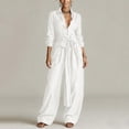thumbnail image 5 of Womens Fashion Outfits Long Sleeve Button Shirt Belt Wide Leg for Pants Set for Travel Workwear White XXL, 5 of 8
