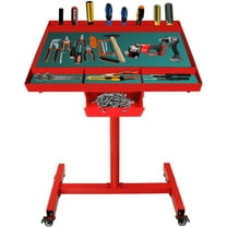 Adjustable Tear Down Work Table with Drawer, 220 lbs Rolling Tool Tray with Wheels, Heavy Duty Work Table for Garages, Repair Shops, and DIY, Red