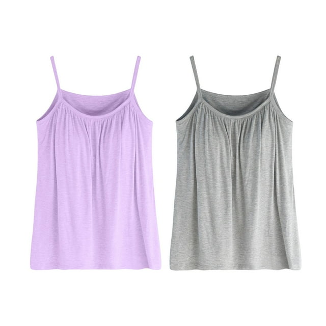 ManxiVoo 2 Pack Plus Size Womens Tank Tops with Built In Bra Soft Comfortable Sleeveless Yoga Fitness Camisole Stretchy Material XL Size R