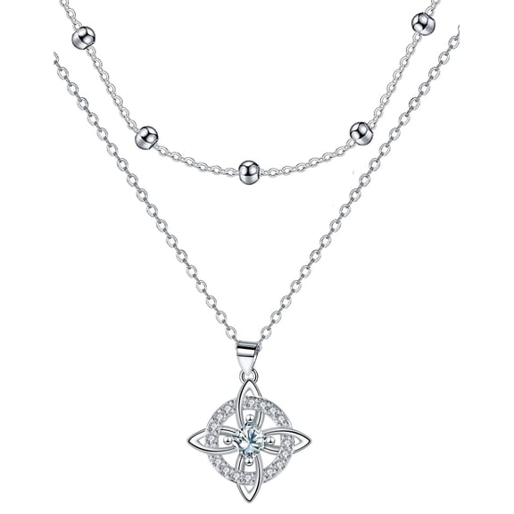 Witch Knot Layered Necklace for Women, white gold plated Protection Pendant with CZ, Adjustable Beaded Choker, Witchcraft Good Luck Jewelry Gift for Her