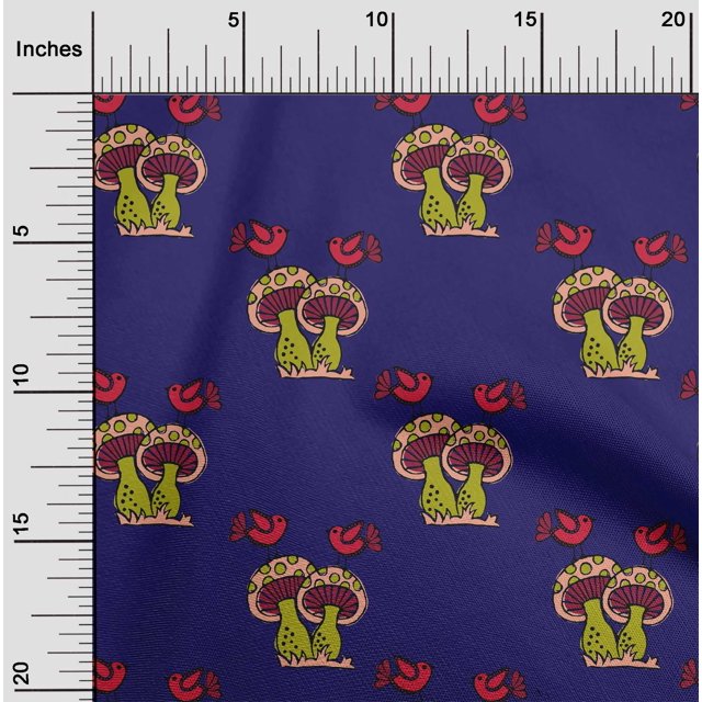 oneOone Cotton Poplin Fabric Bird & Mushroom Block Print Fabric By The Yard 56 Inch Wide