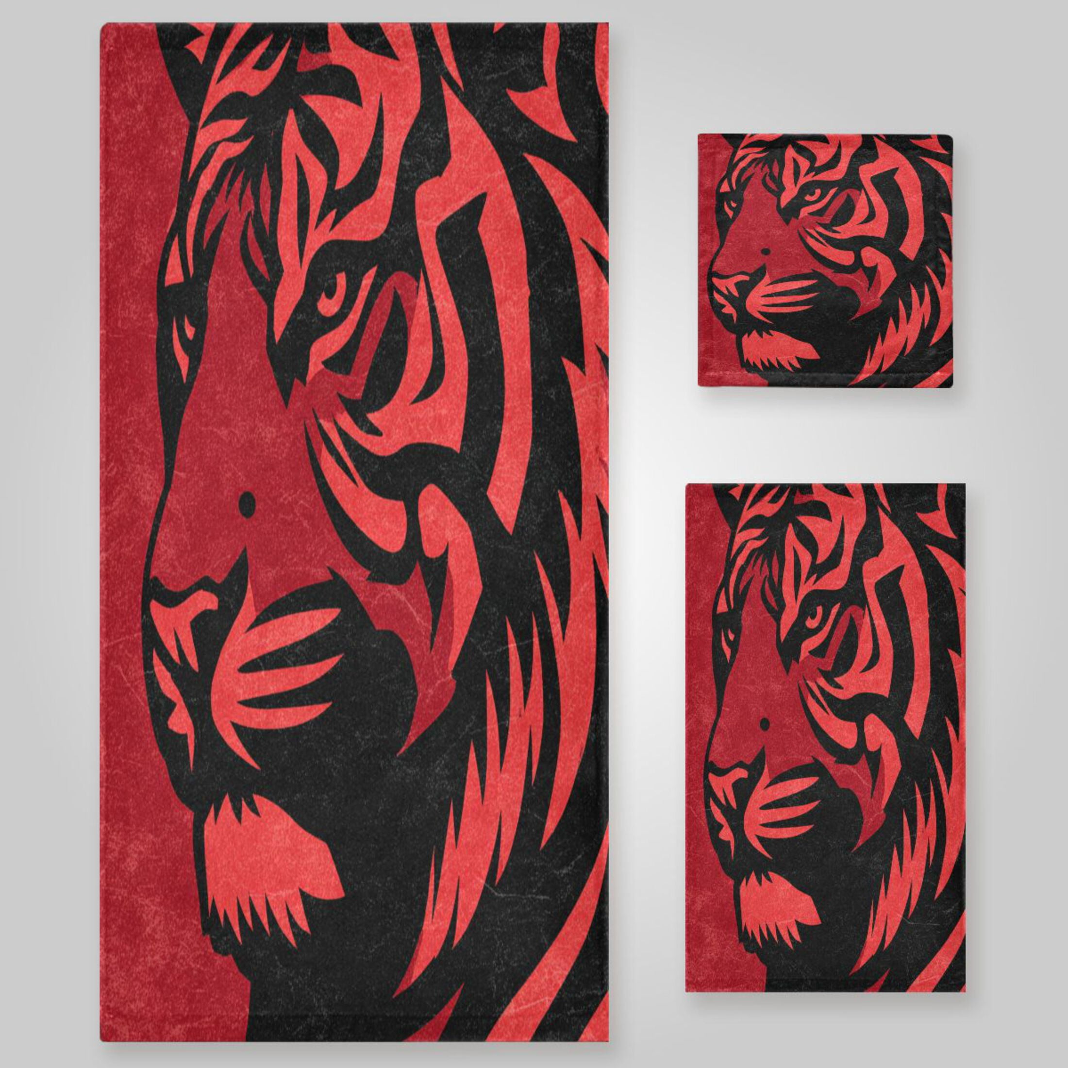 3 Pack Towel Set - Bath Towel, Hand Towel & Washcloth for Daily Household Use Graphic Tiger Head Pattern