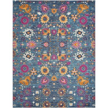 8â€™ x 10â€™ Denim Blue Florals Distressed Area Rug