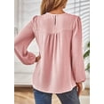 thumbnail image 4 of Corabera Womens Fall Tops Ribbed Boho Tops for Women Loose Puffed Sleeve Flowy Shirts Round Neck Peasant Blouse Dressy Pink L, 4 of 7