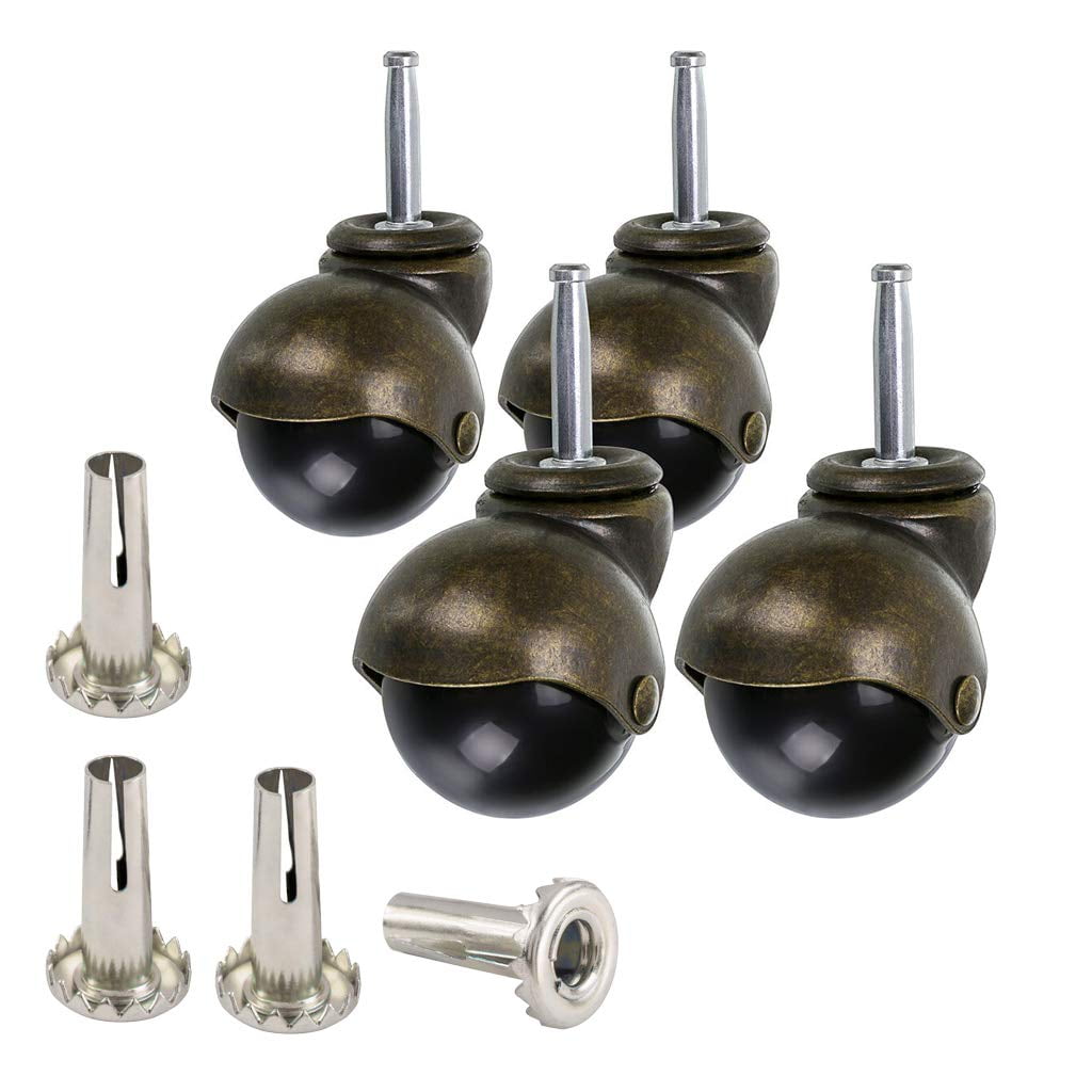 Black & Bronze, 2 inch 2 inch Swivel Stem Antique Look Gold Ball Caster Wheels Hooded Furniture Chair Replacement feet Castor Wheels Brass Set of 4 Socket Sleeve Round Inserts kit stem 
