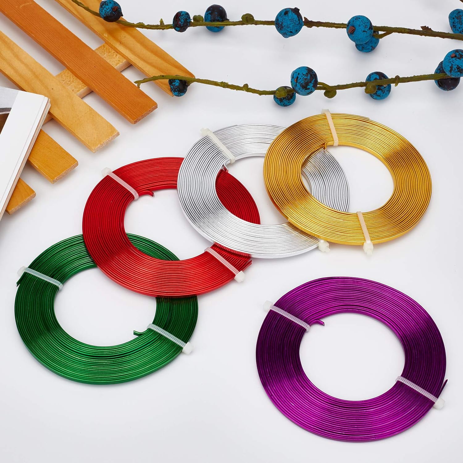 82 Feet 5 Rolls Mixed Color 3mm Wide Silver Flat Jewelry Craft Wire 18 Gauge Gold Aluminum Wire for Bezel Sculpting Jewelry Making DIY