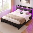 thumbnail image 7 of Greenstell Full Size Bed Frame with Storage Headboard, LED Lights, Charging Station, 4 Drawers, Heavy-Duty Metal Platform Bed with USB & Type-C Ports,Dark Gray, 7 of 7