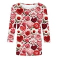 thumbnail image 3 of VALMASS Valentine's Day 3/4 Sleeve Round Neck Shirts Women Casual Cute Heart Print Tee Plus Size Pullover Tops (4XL, A Pink), 3 of 4