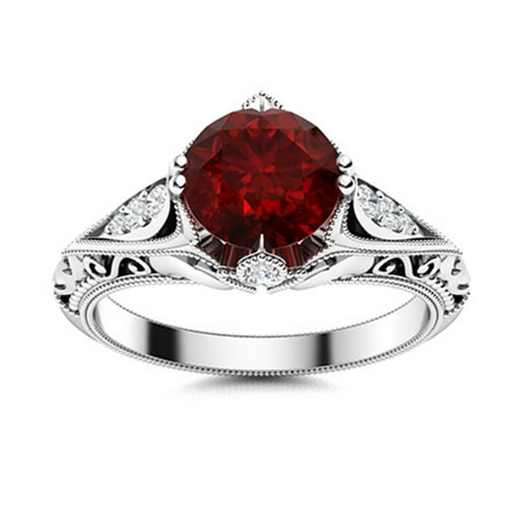 Mooneye Art Deco Inspired 7mm Round Garnet 925 Sterling Silver Women Valentines Day Gifts Boho Ring