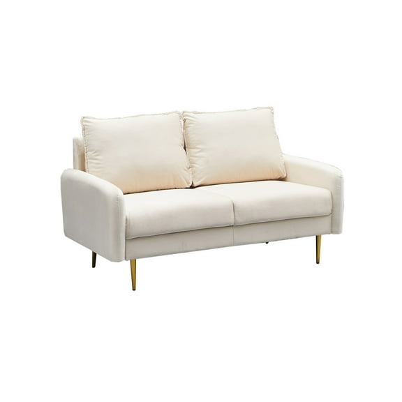 Hybition Velvet Loveseat Modern Sofa with Metal Legs for Living Room-Beige