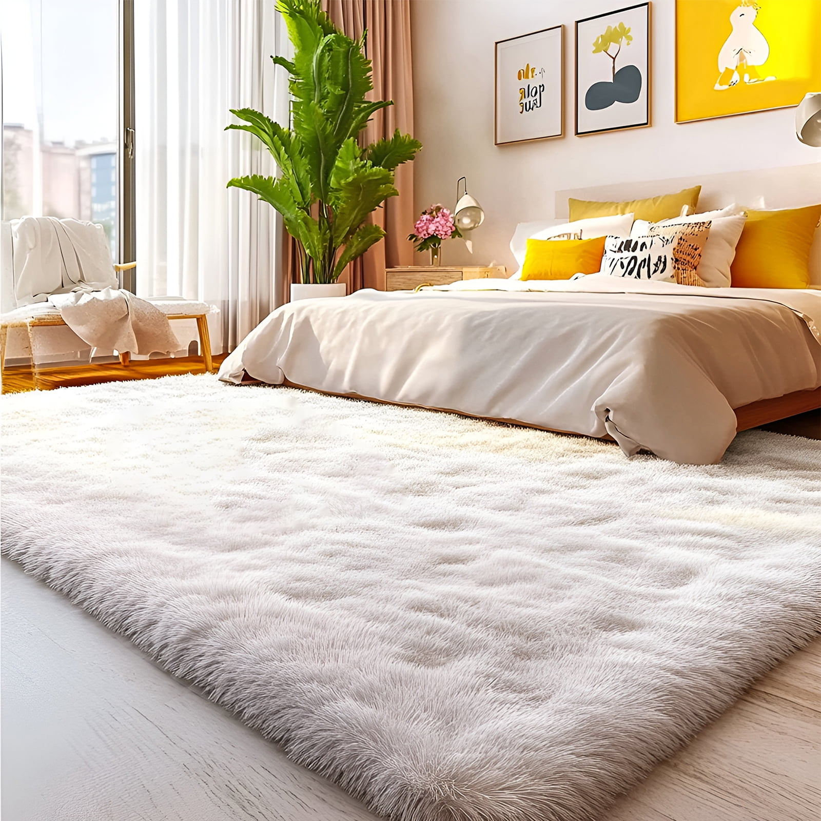 Pentantan Shag Area Rugs, 5ft x 8ft Soft Fluffy Indoor Carpet for Living Room Bedroom Decor, Cream White