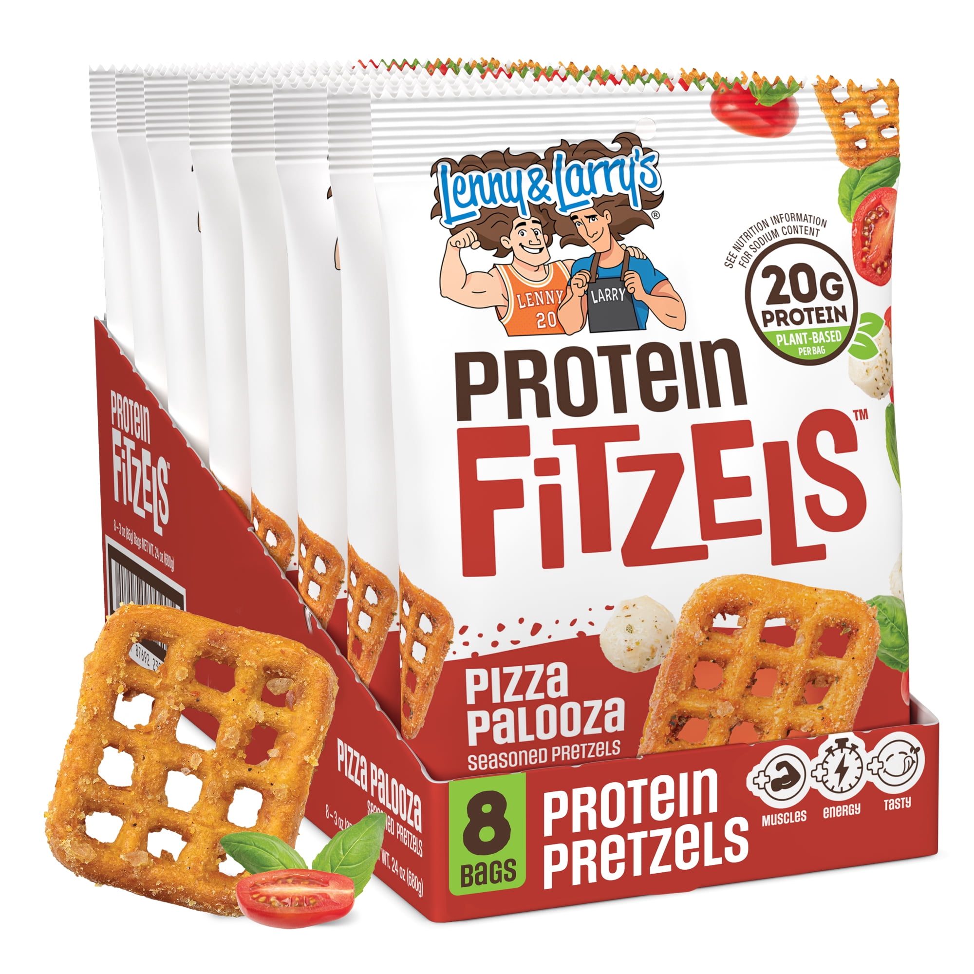Lenny & Larry's Fitzels Protein Pretzels Snack, Pizza Palooza, 20g of Protein, 8 Pack