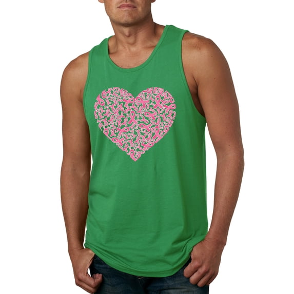 Wild Bobby, Pink Ribbon Heart, Breast Cancer Awareness, Men Graphic Tank Top, Kelly, Large