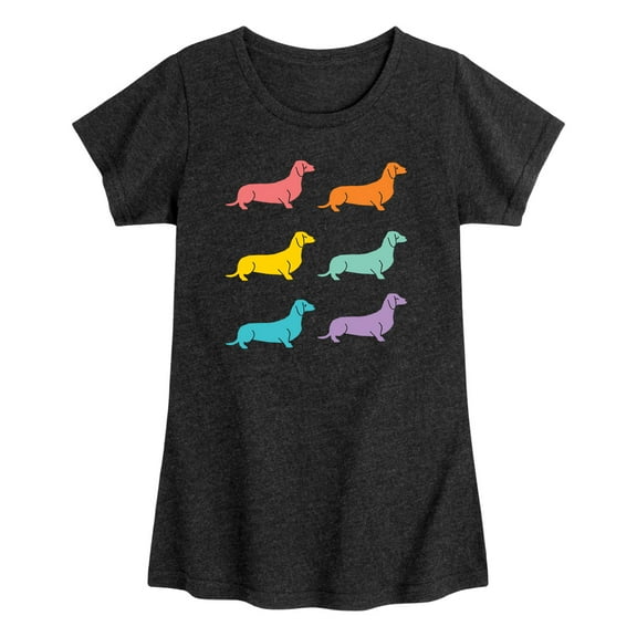 Instant Message - Rainbow Dachshund Grid - Girls Toddler And Youth Short Sleeve T-Shirt