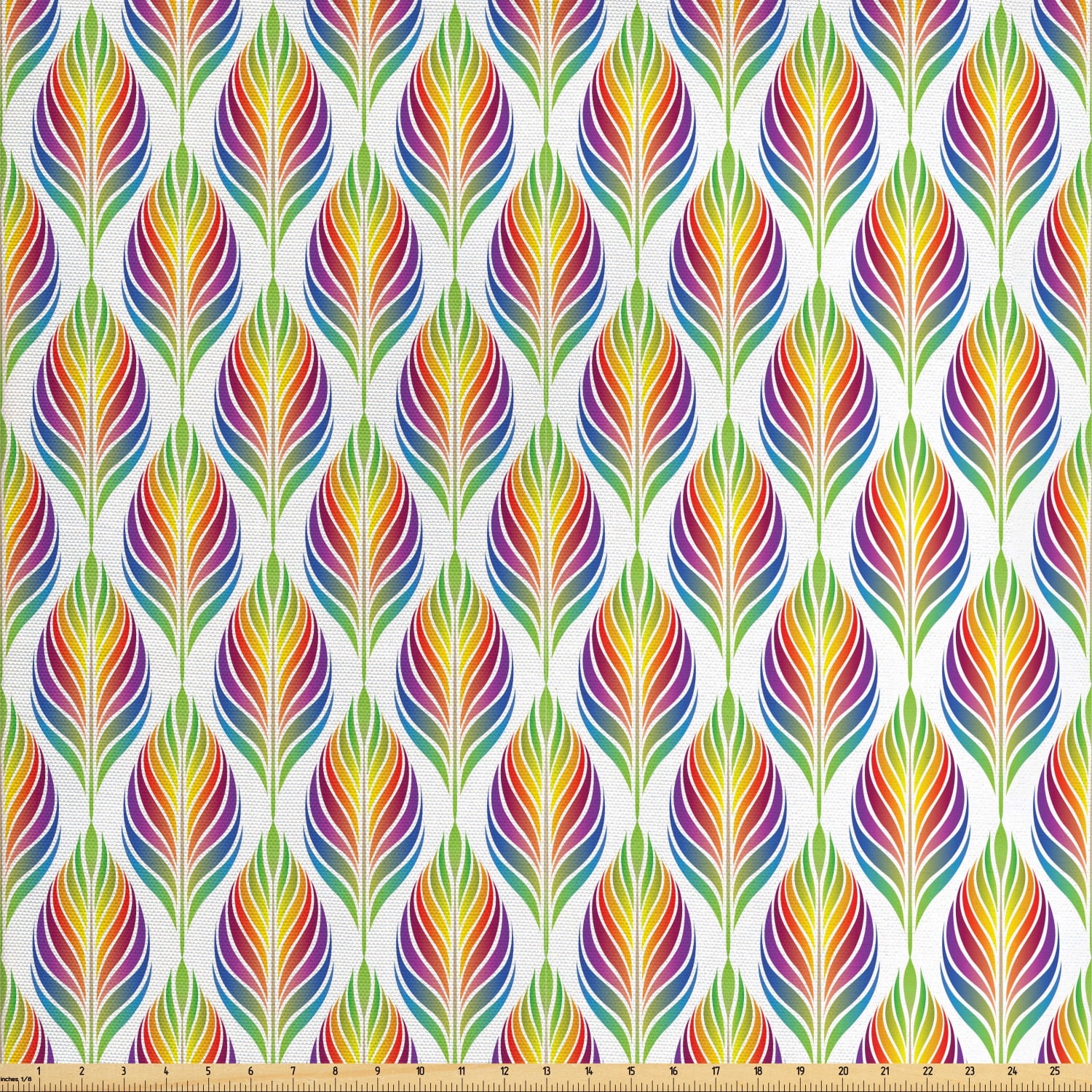 Colorful Fabric by The Yard, Abstract Rainbow Colored Art of Leaf Look