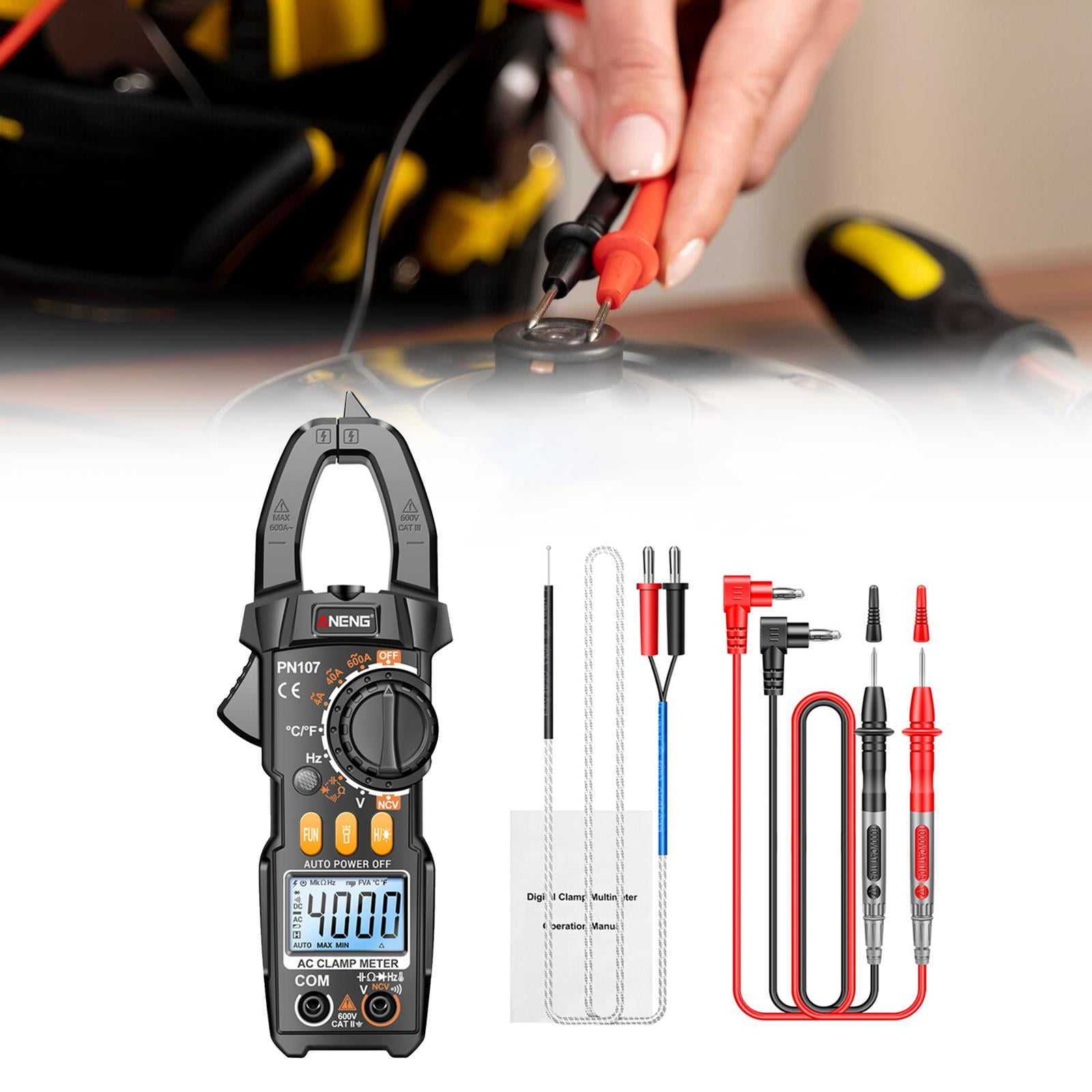 funtasica Digital Multimeter Handheld Smart Tester Lightweight Digital Clamp Meter Meter DC Ammeter for Fuses Vehicles Home , Black