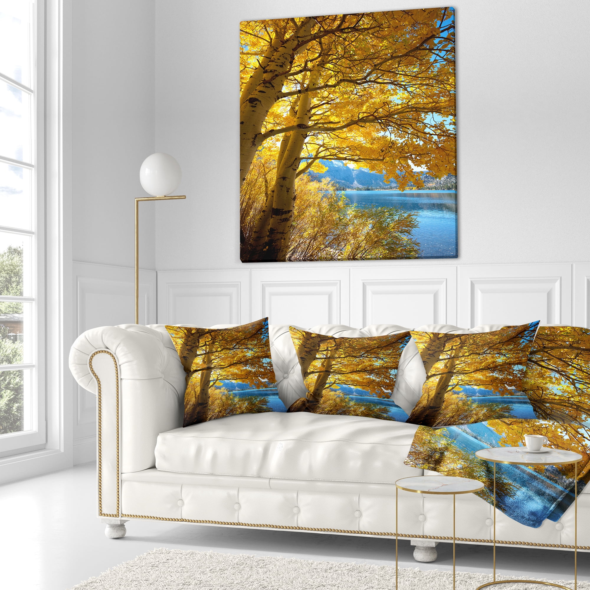 Designart Bright Yellow Autumn Tree - Landscape Printed Throw Pillow - 18x18