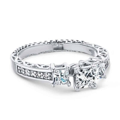 1ct-2.5ct Three Stone Engagement CVD Lab Grown Diamond Ring in 14K White Gold