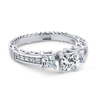 1ct-2.5ct Three Stone Engagement CVD Lab Grown Diamond Ring in 14K White Gold.