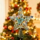 thumbnail image 5 of Estrella para la punta del árbol de Navidad | Estrella de hierro 3D de cinco puntas con 20 luces LED | Adorno de cinta dorada con purpurina multicolor | Decoración navideña duradera para el árbol de, 5 of 6