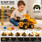 1:18 Yellow RC Dump Truck Toy with Lights, Sounds and Lifting Bed, Ages 3+