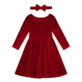 thumbnail image 6 of SILVERCELL 1-9T Toddler Girls Christmas Velvet Twirl Dresses + Headband, Little Girl Casual Long Sleeve Swing A-Line Skater Party Dress, 1-9 Years, Red, 6 of 8