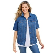 Woman Within Women's Plus Size Short-sleeve Denim Jacket Color: Medium Stonewash Size: 22