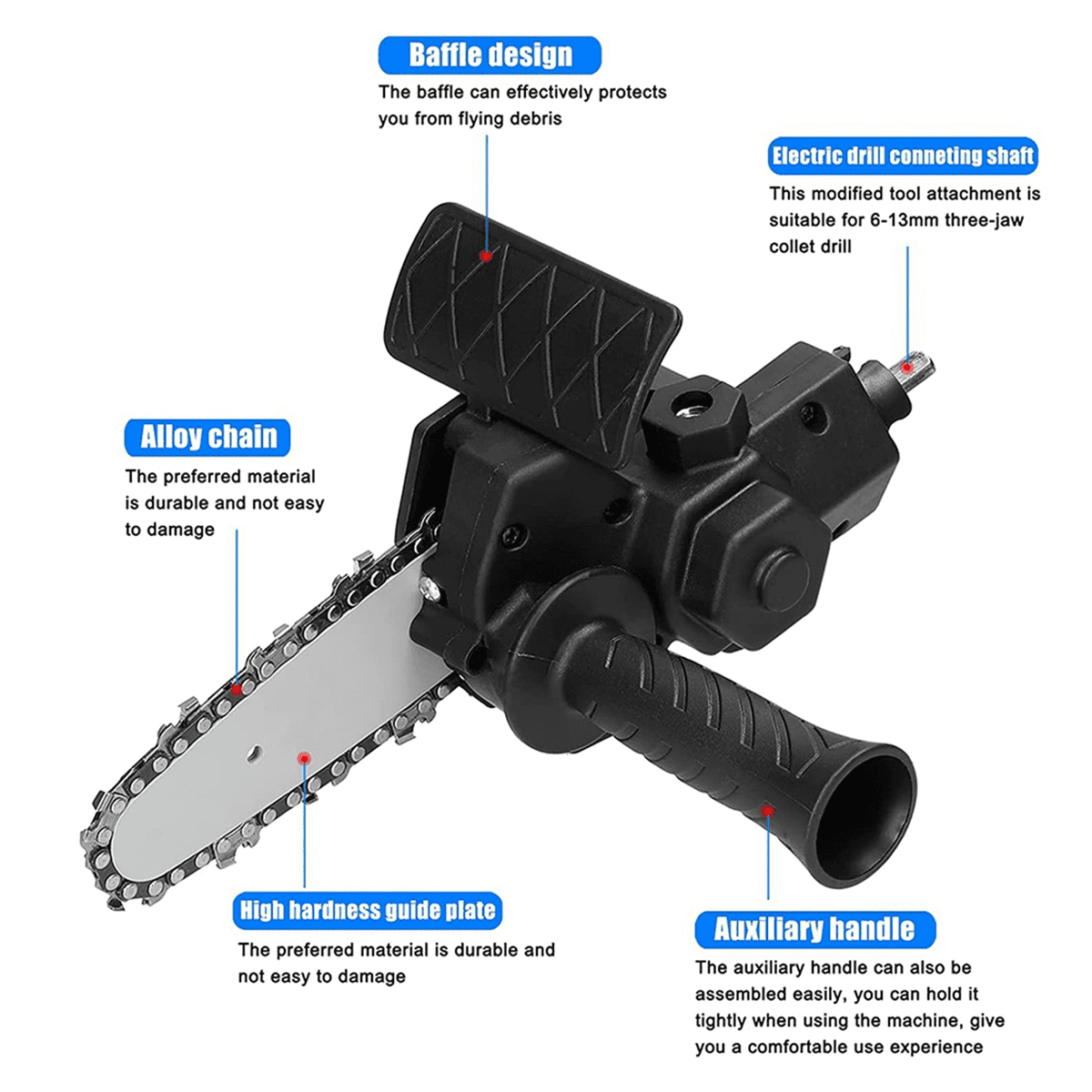 2X Electric Drill Converter Into Electric Saw with 4 Inch Chain Mini Handheld Chain Saw Conversion Bracket Black