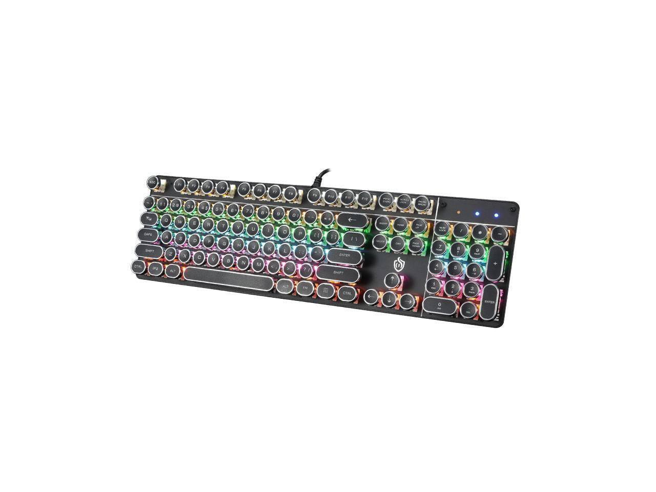 USB LED Backlit Retro Typewriter Mechanical Keyboard -Blue Switch - Round Keycaps -104 Keys Gaming Keyboard Mechanical Gaming Keyboard PC/Mac/Gamer