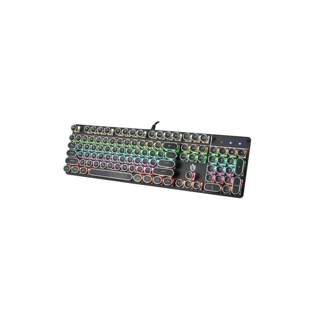 USB LED Clavier mécanique rétro-éclairé pour machine à écrire -Blue Switch - Casquettes rondes -104 Clés de jeu Clavier mécanique de jeu PC/Mac/Gamer