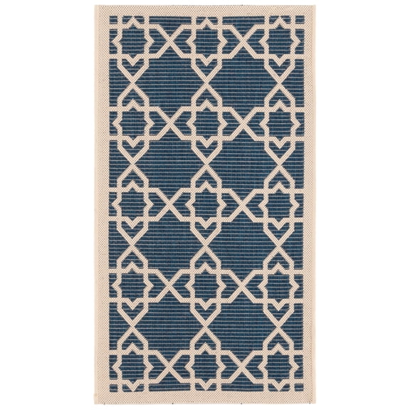 SAFAVIEH Courtyard Carol Geometric Indoor/Outdoor Area Rug, 2' x 3'7", Navy/Beige