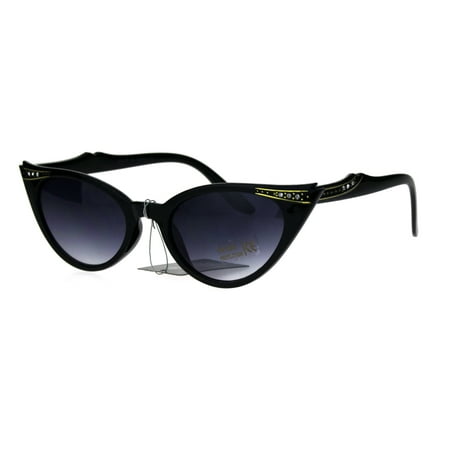 Womens Rhinestone Nouveau Goth Cat Eye Small Snug Plastic Sunglasses Black