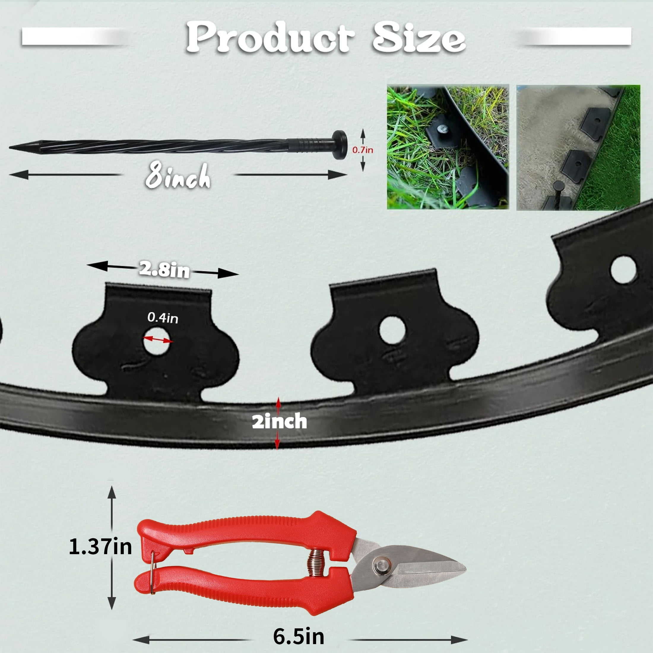 FRTDNE 20FT Landscape Edging No Dig,Include 1Pcs Scissor,20 Spikes,20 ft Lawn Edging for Landscaping, Flower Gardens, Lawn,Black