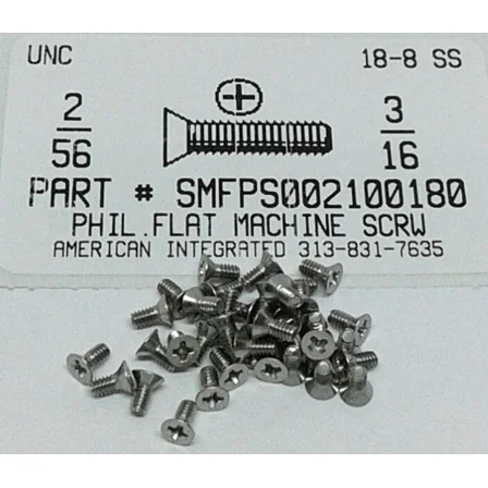 #2-56X3/16 Flat Head Phillips Machine Screws Stainless Steel (50)
