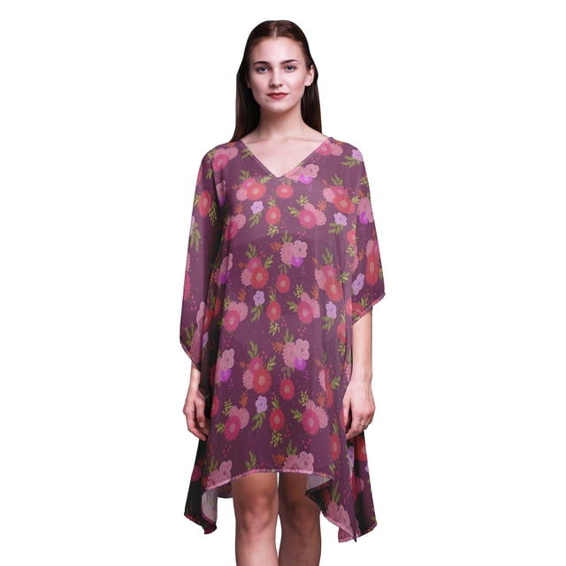 Bimba Paréo Artistique de Plage Kaftan de Bikini Couvre-Maillot Robe Midi pour Femmes Courte Caftan-S-L