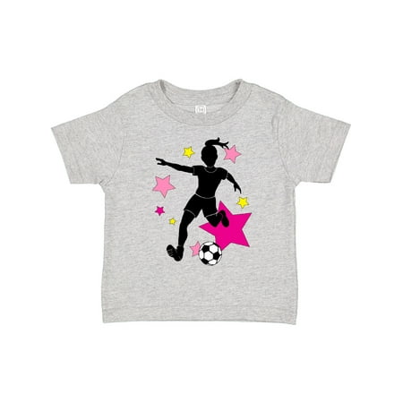 

Inktastic Girl Playing Soccer- Pink and Yellow Stars Gift Toddler Toddler Girl T-Shirt