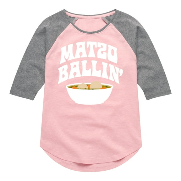 Instant Message - Hanukkah - Matzo Ballin' - Toddler & Youth Girls Raglan Graphic T-Shirt