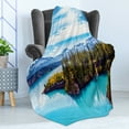 thumbnail image 4 of Landscape Soft Flannel Fleece Throw Blanket, Lake Abraham in the Rocky Mountain Foliage Reflection on Lake, Cozy Plush for Indoor and Outdoor Use, 60" x 80", Azure Blue White, by Ambesonne, 4 of 5