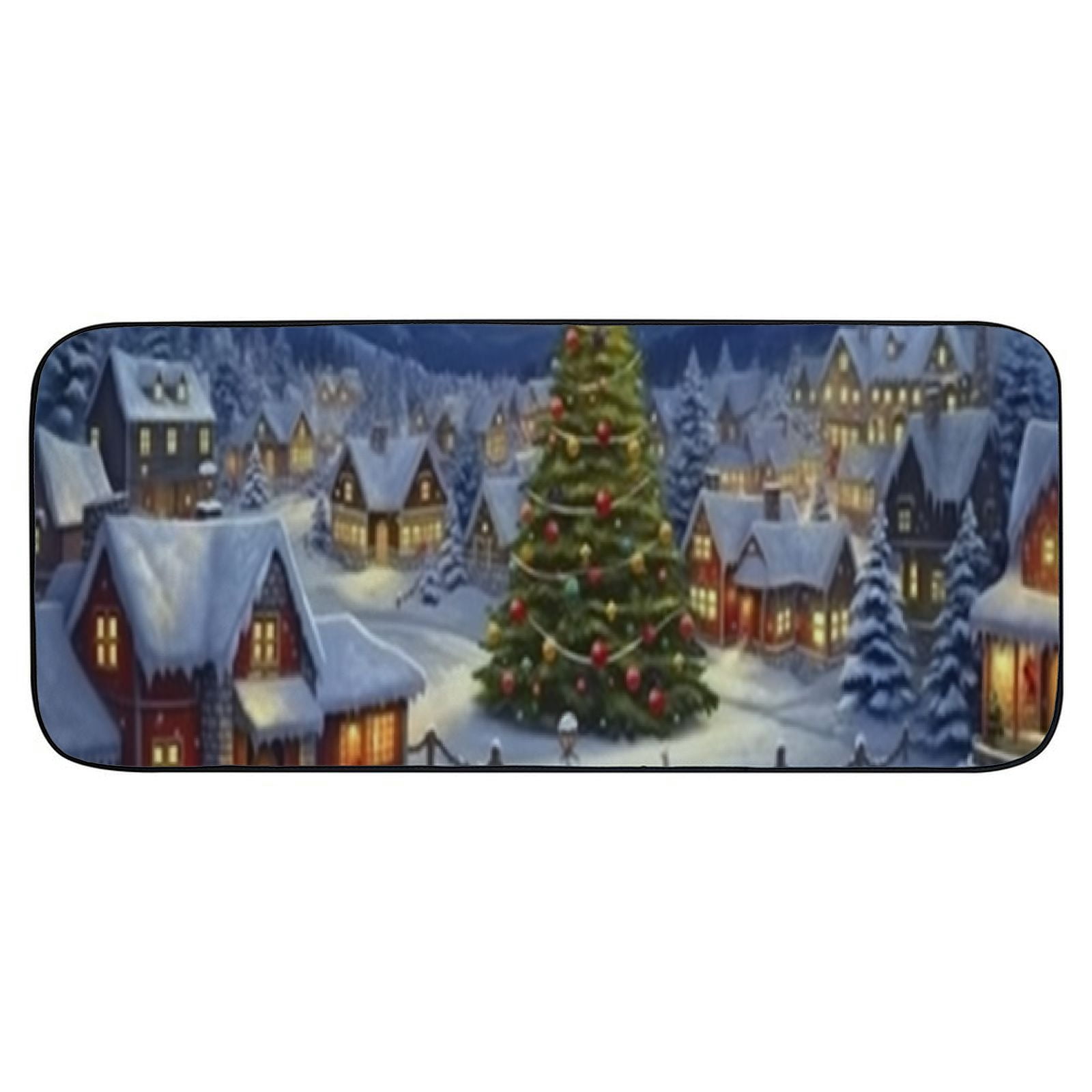 Qinduosi Christmas Door Mat Xmas Welcome Christmas Mat Non-Slip and Washable Winter Doormat Rubber Back Snowy Town Themed Door Mat Rugs for Indoor Outdoor (Christmas Tree) 19.68*47.24 in