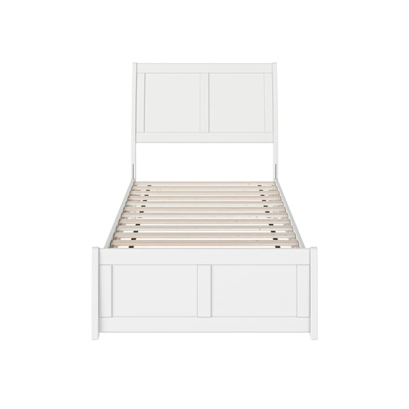 Solid Wood Sleigh Bed Frame Twin Low Profile Platform Bed with Footboard - White Finish