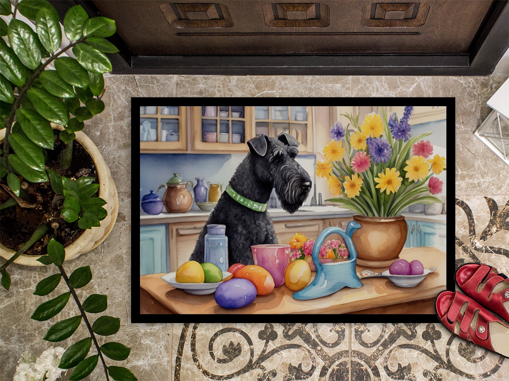 Decorating Easter Yorkshire Terrier Doormat