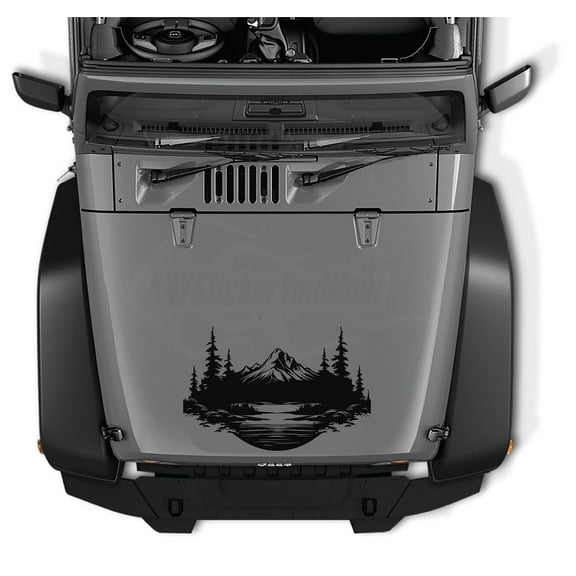 AnyStickerYouWant - Full Hood Aspen Wilderness Mountain Lake Serenity Vinyl Decal Sticker, 22" Tall Vinyl Hood Decal/Car Window Stickers - Fits on & Compatible with Jeep Wrangler & Jeep Gladiator