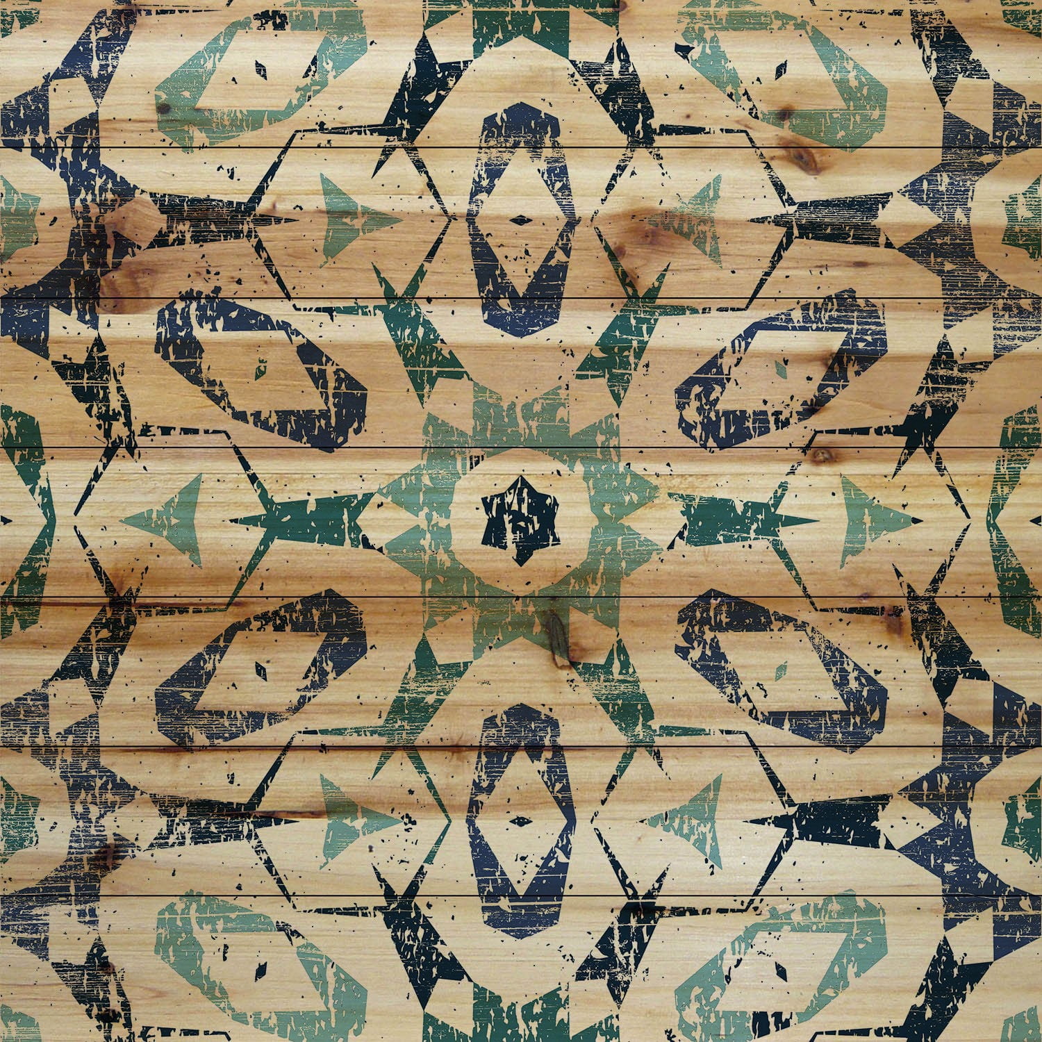 Marmont Hill - "Star Green" Painting Print on Natural Pine Wood