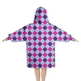 thumbnail image 2 of Pink Purple Checkered Pattern Blanket Hoodies for Kids 6-13YR Oversize Wearable Blanket Hoodies for Boys Girls Teens, 2 of 7