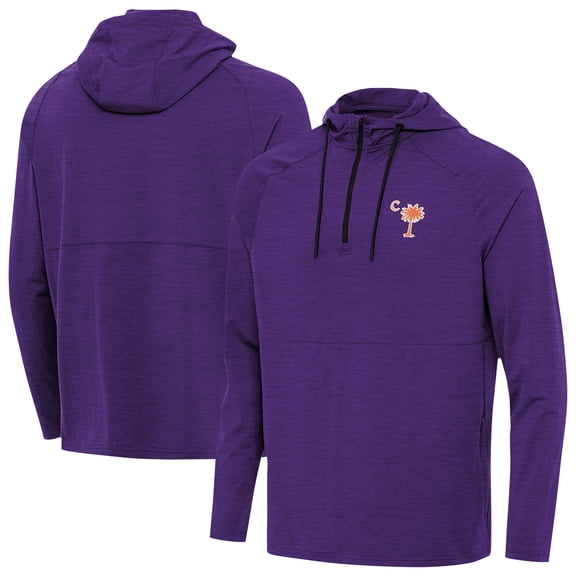 Men's Antigua  Heather Purple Clemson Tigers Palmetto Series Spikes Quarter-Zip Pullover Hoodie