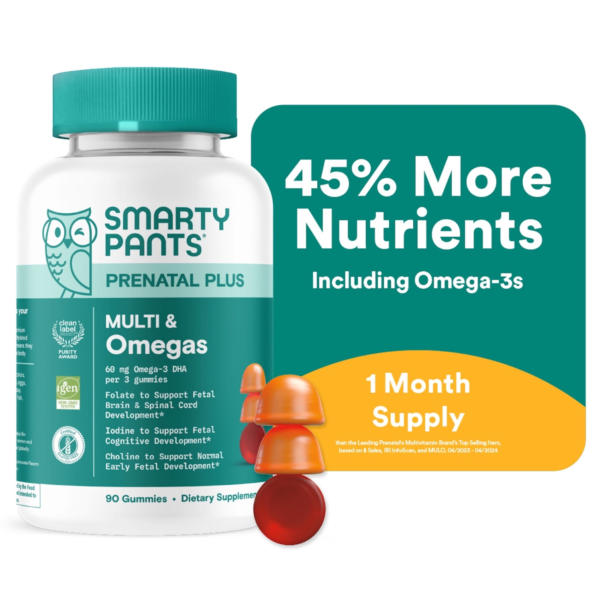 SmartyPants Prenatal Plus Multivitamin & Omega 3 Gummies with Methylfolate 90 Count