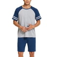 thumbnail image 3 of Ekouaer Mens Pajama Short Sets Short Sleeve Crewneck Pajama Lounge Set Raglan Sleepwear, 3 of 6