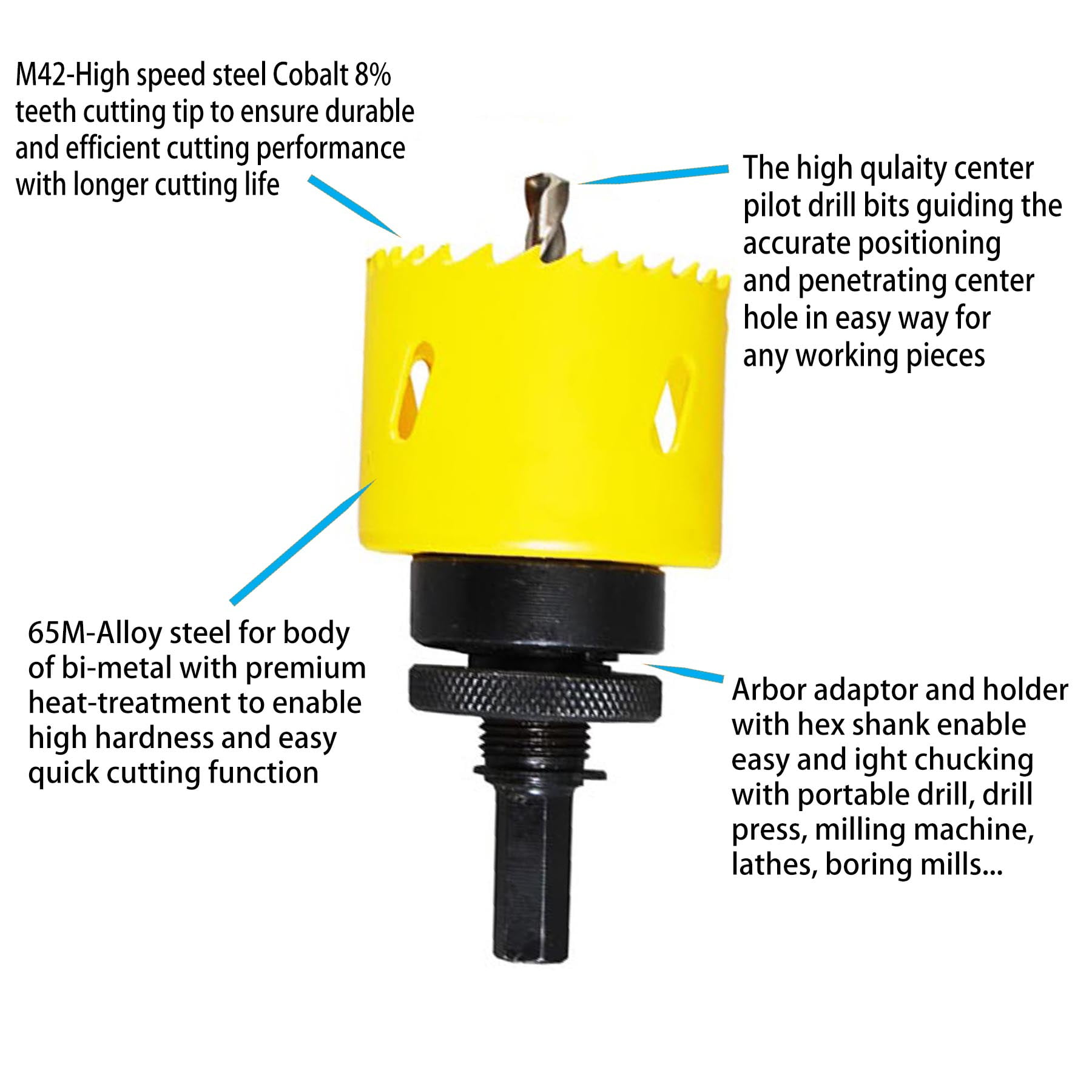 Max-Craft Bi-Metal Hole Saw M42 Cobalt 8% with Arbor and Pilot Center Drill Bit Heavy Duty Bi metal Hole Cutter for Steel, Metal, Wood, Plastic, Aluminum